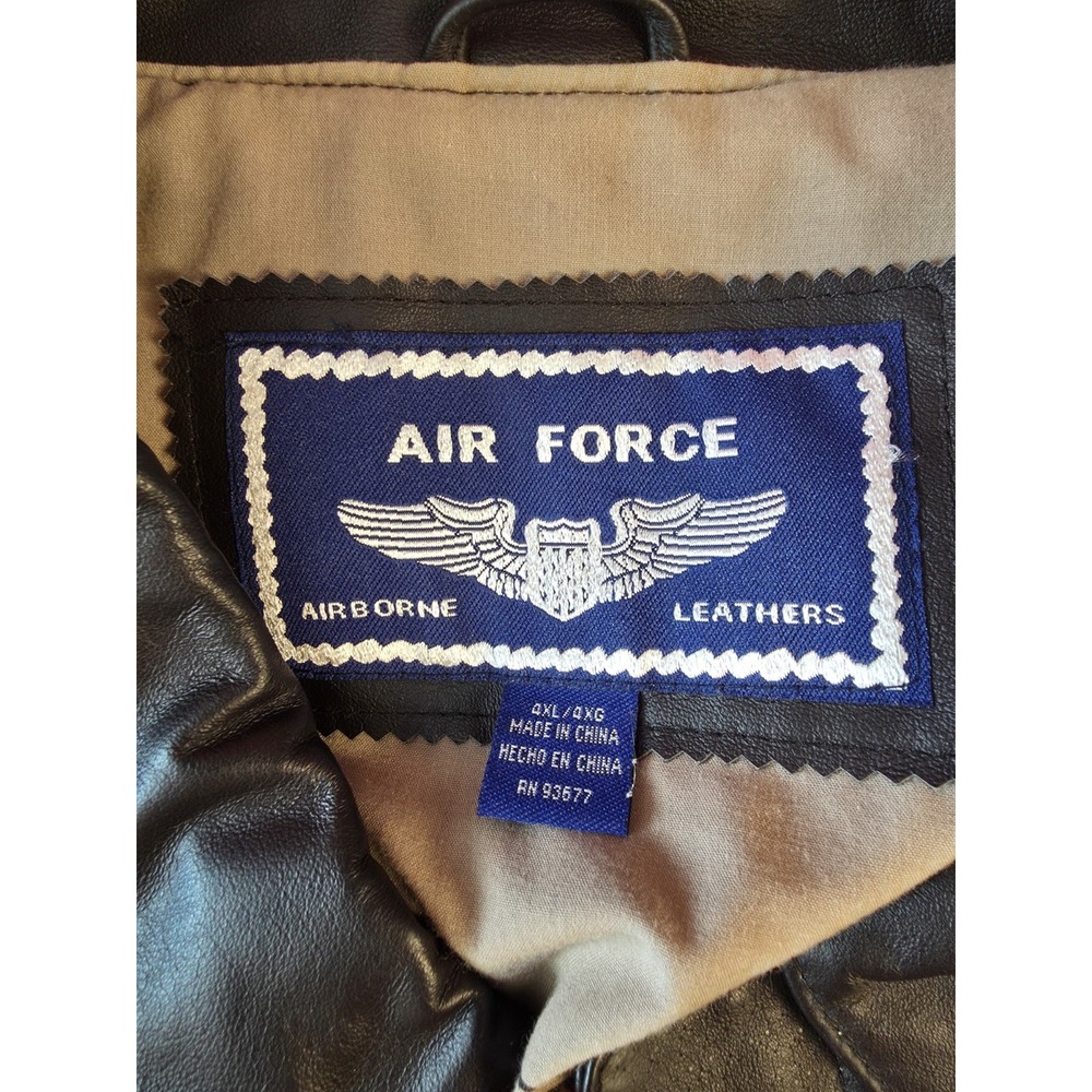 Air Force Men's Brown Leather Bomber Jacket Lined Zip Front Size 4XL - Picture 3 of 15